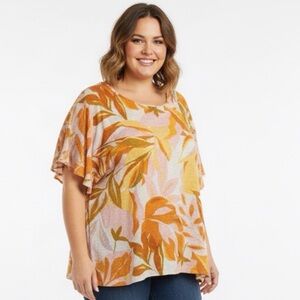 C&C California Tropical Linen Plus Size Lightweight Plus Short Sleeve Top Shirt